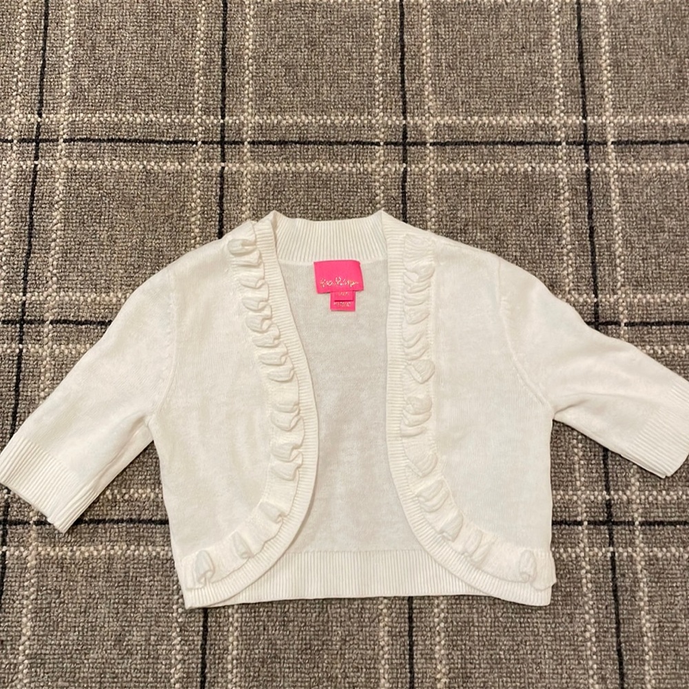 Lilly Pulitzer girls white cotton, shorter sleeved sweater size S (4/5)